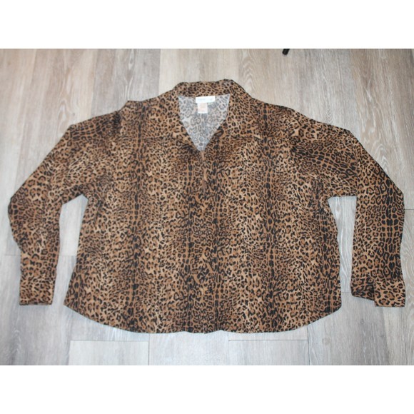 Plus Size 3X Leopard Print Top Long Sleeve Blouse Zip Shirt by Coldwater Creek - Picture 1 of 4